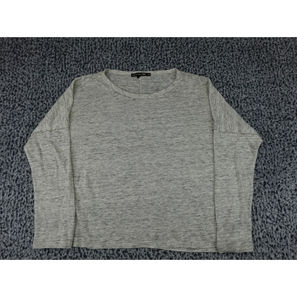 Rag & Bone Jean Long Sleeve Top Womens M Grey Heathered Slub Knit Boxy